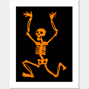 Halloween Running Orange Skeleton Silhouette Posters and Art